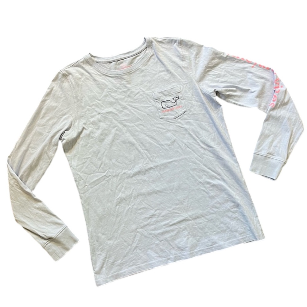 Vineyard Vines Long Sleeve Top Front Pocket Blue and Pink Women’s Size Small
